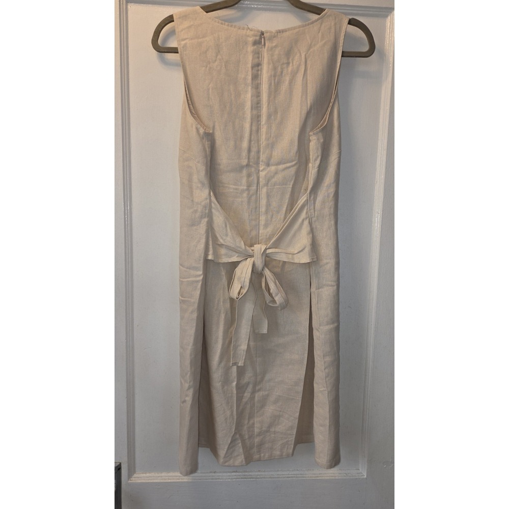 Charlie Page Linen Beige Sleeveless Dress Tie Back Waist. Medium
